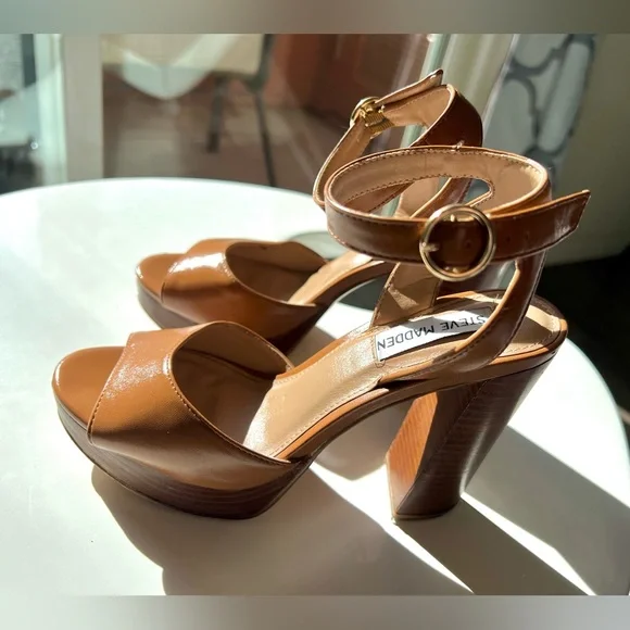 Steve Madden Girl Women’s Platform Block Heel Sandals /Color Tan,Brown /Size 7M - Picture 3 of 12